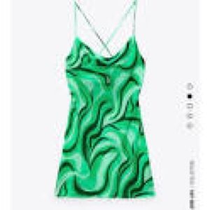 ZARA GREEN SWIRL ABSTRACT MINI FLOWY DRESS